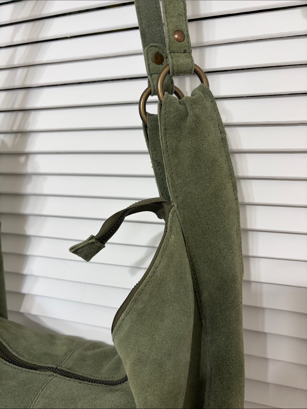 Free People Olive Green Suede Hobo Bag with Scarf Accent - Picture 3 of 12